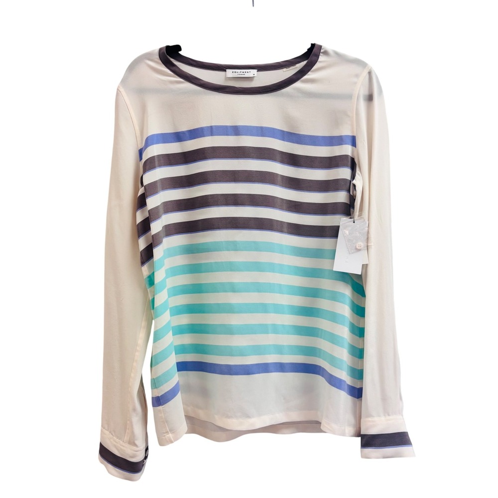 NWT Equipment Femme Liam Stripe Tee 100% Silk Blouse Bright White Multi M